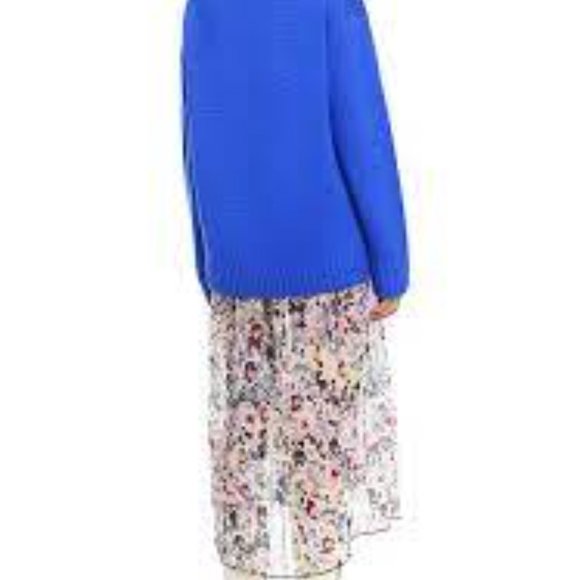 Ganni Pleated Georgette F3403 Multicolor Egret Floral Sleeveless V-neck Dress - Picture 5 of 12